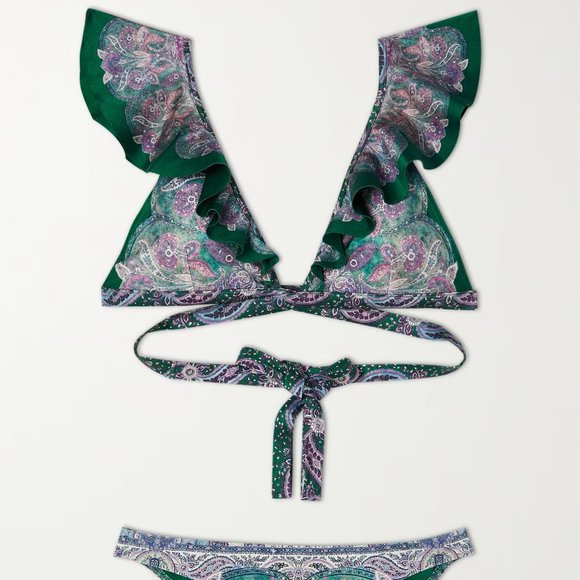 ZIMMERMANN Anneke Wrap Ruffle Paisley Print Teal Bikini Set Revolve - Picture 2 of 6